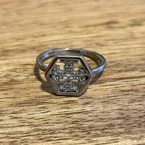 Tory Burch Silver Logo Ring